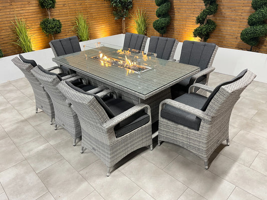 Chimes - Stone Grey Verona 8 Seat Rectangular Dining Set - 2M x 1M Rectangular Table With Firepit Table - 1 IN STOCK