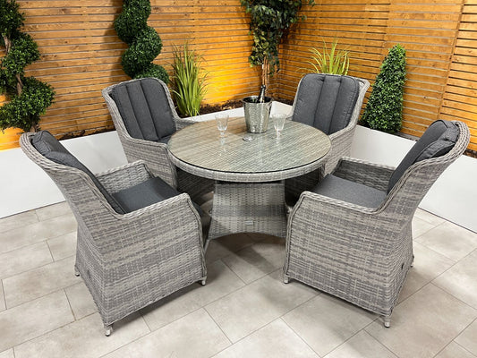 Chimes - Stone Grey Bella 4 Seat Round Dining Set - 1.05 Meter Standard Table