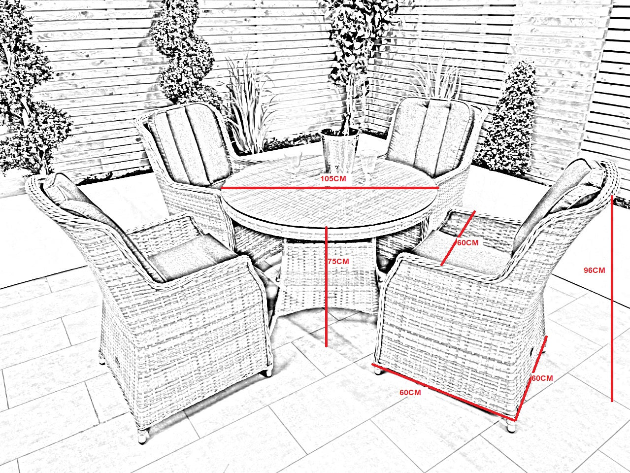 Chimes - Prestige Grey Madrid 4 Seat Dining Set - 1.05m Round Table