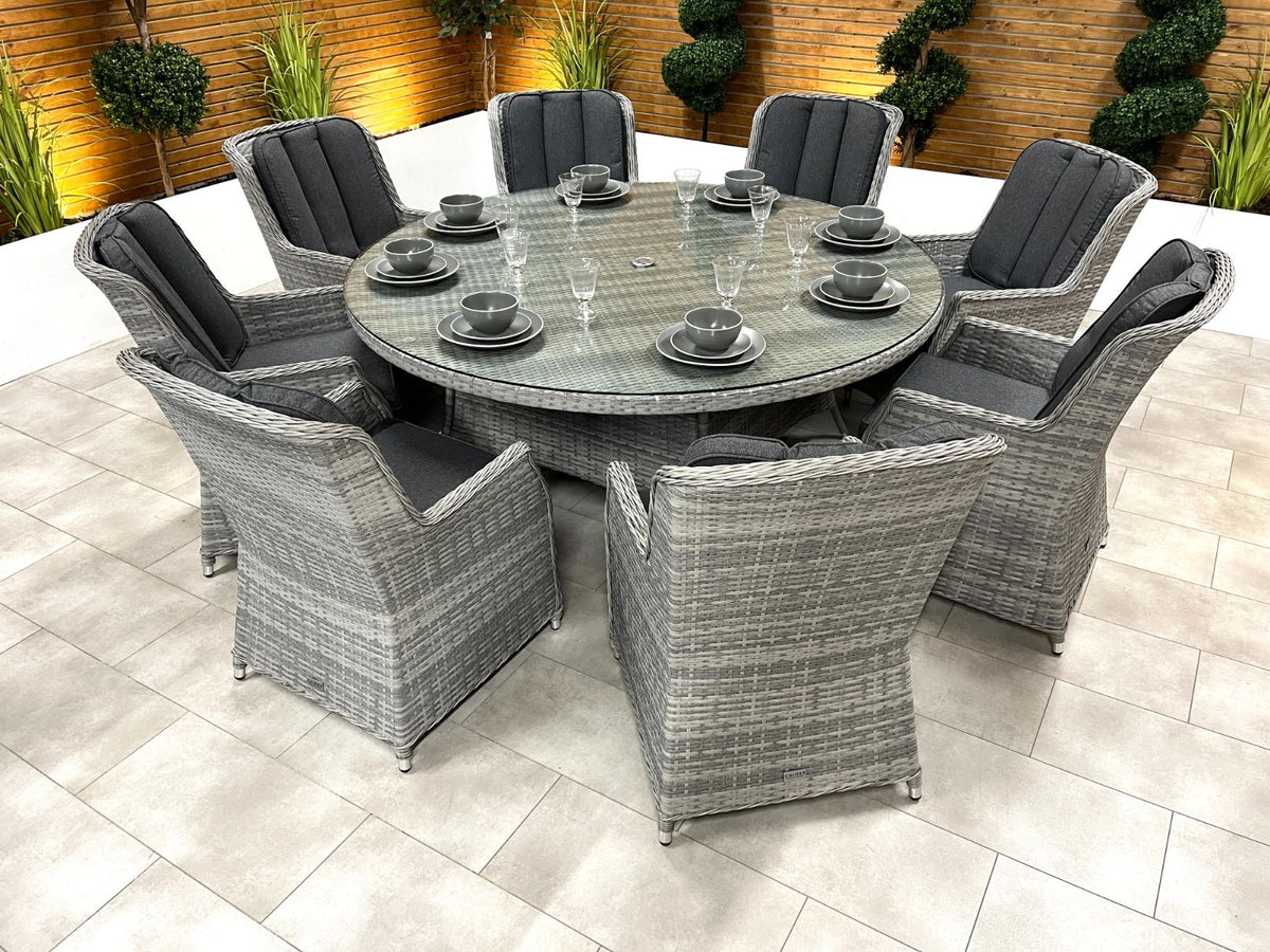Chimes - Stone Grey Bella 8 Seat Round Dining Set - 1.8 Meter Round Standard Table - LAST ONE