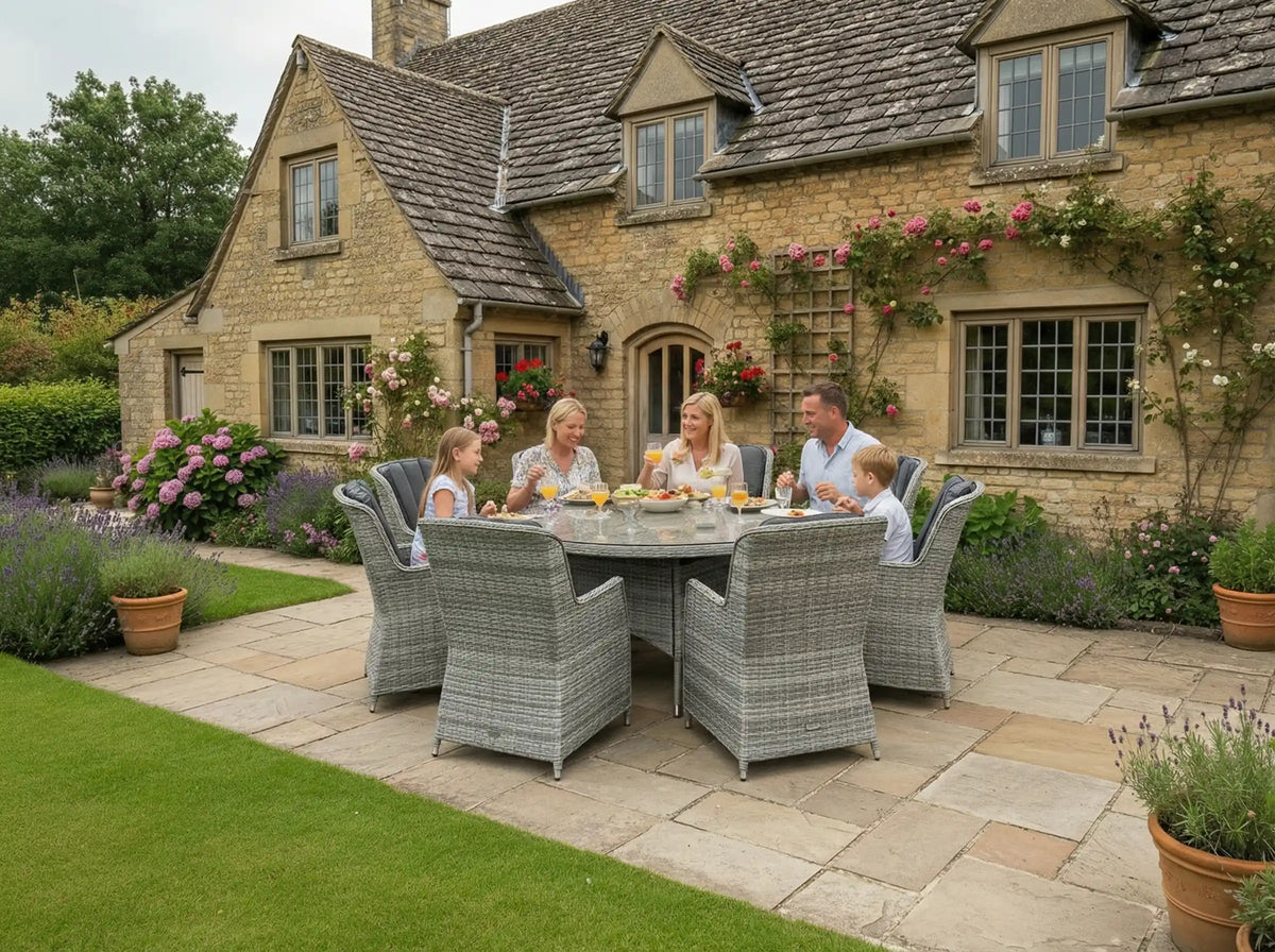 Chimes - Stone Grey Bella 8 Seat Round Dining Set - 1.8 Meter Round Standard Table - LAST ONE
