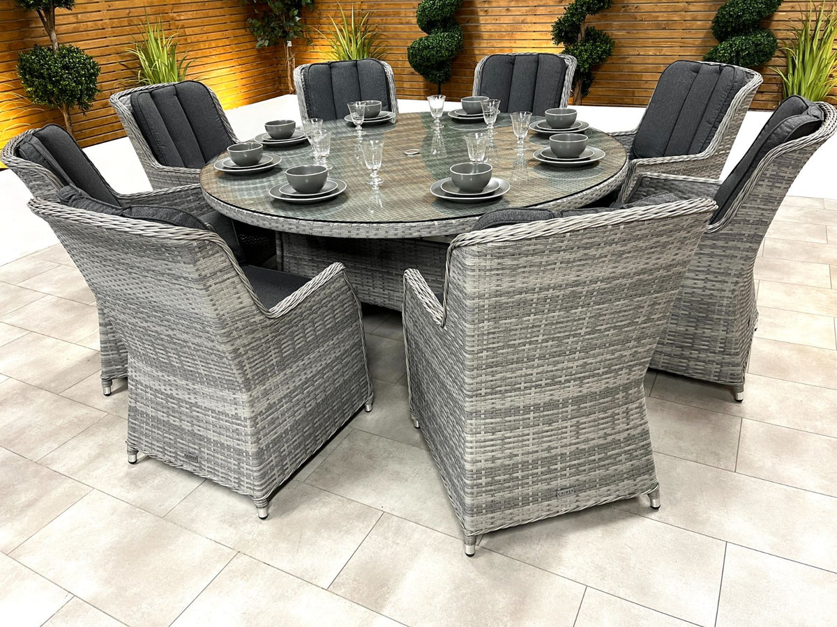 Chimes - Stone Grey Bella 8 Seat Round Dining Set - 1.8 Meter Round Standard Table - LAST ONE