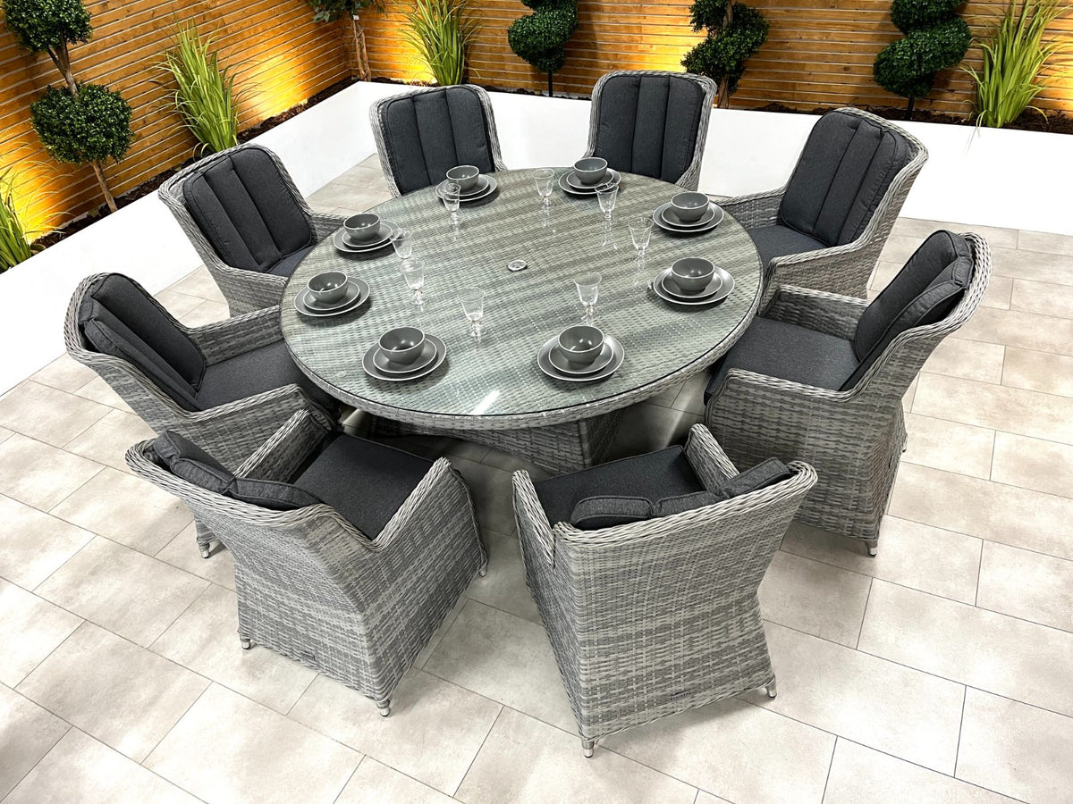Chimes - Stone Grey Bella 8 Seat Round Dining Set - 1.8 Meter Round Standard Table - LAST ONE