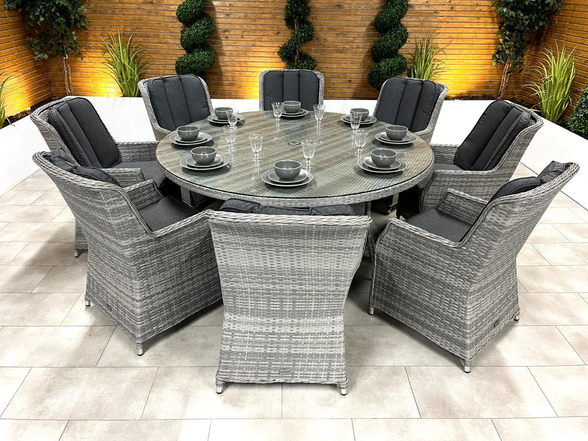 Chimes - Stone Grey Bella 8 Seat Round Dining Set - 1.8 Meter Round Standard Table - LAST ONE