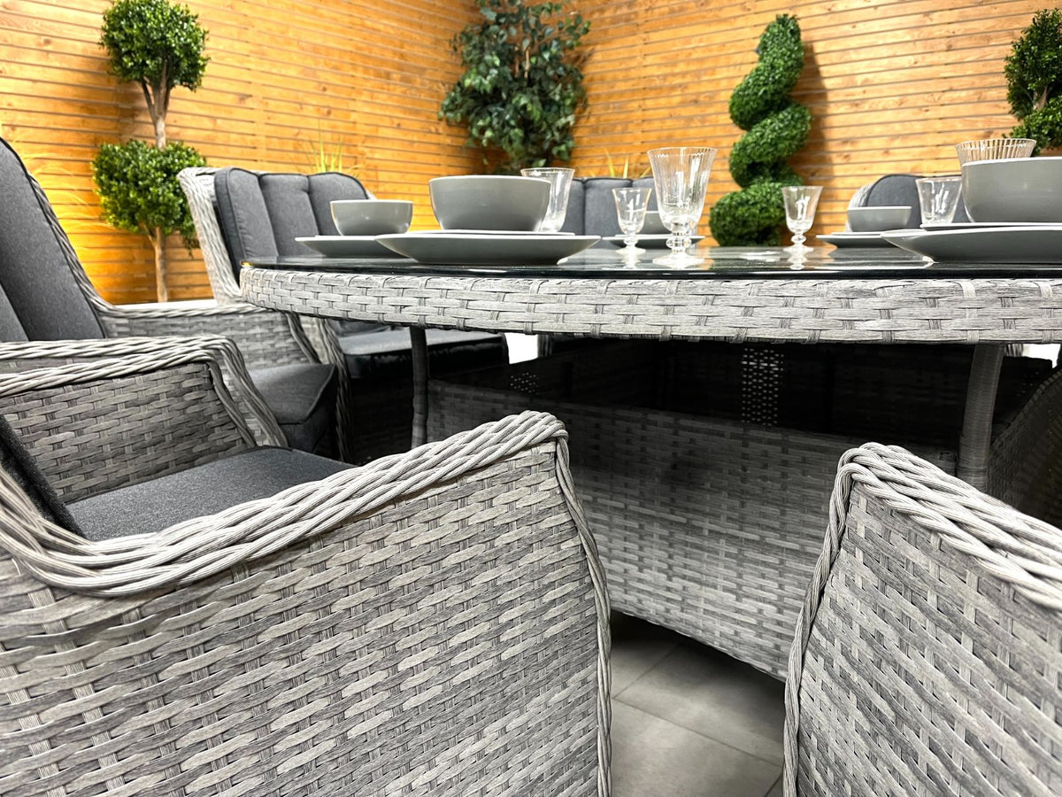 Chimes - Stone Grey Bella 8 Seat Round Dining Set - 1.8 Meter Round Standard Table - LAST ONE