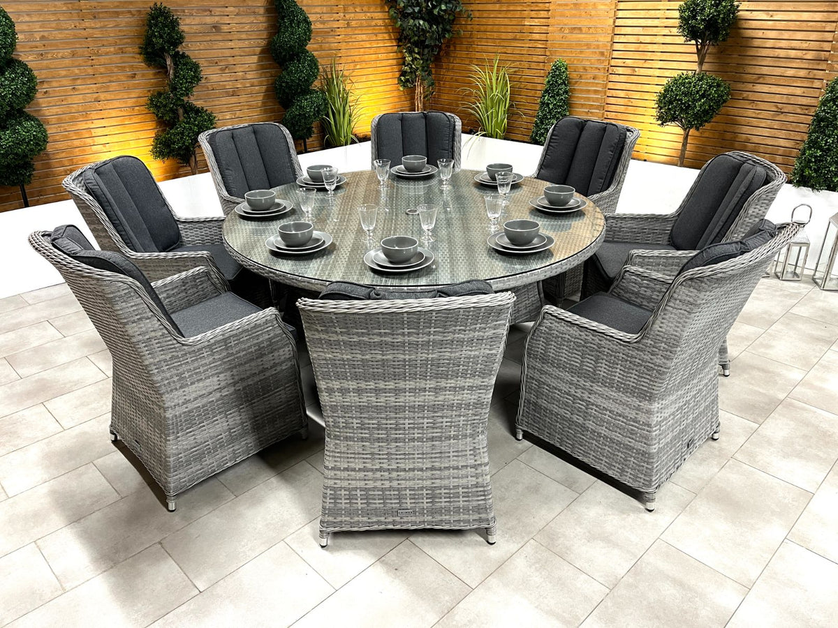 Chimes - Stone Grey Bella 8 Seat Round Dining Set - 1.8 Meter Round Standard Table - LAST ONE