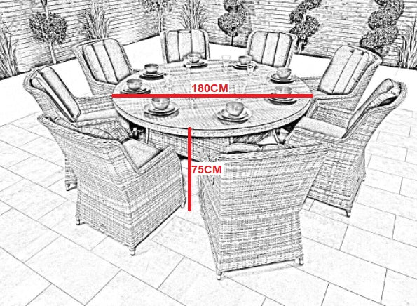Chimes - Stone Grey Bella 8 Seat Round Dining Set - 1.8 Meter Round Standard Table - LAST ONE
