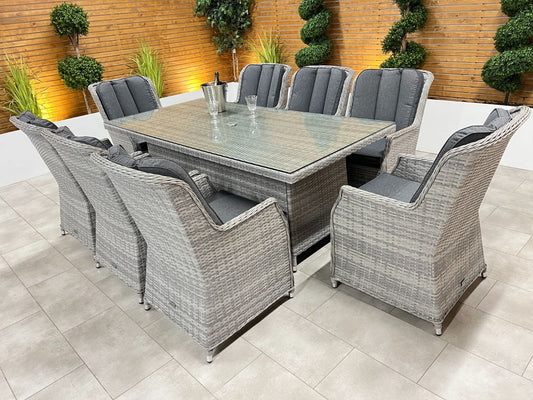 Chimes - Stone Grey Bella 8 Seat Rectangular Dining Set - 1 Meter x 2 Meter Rectangular Standard Table