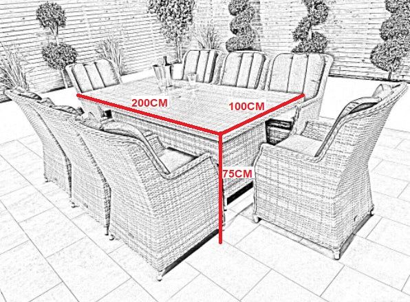 Chimes - Prestige Grey Madrid 8 Seat Rectangular Dining Set - 1 Meter x 2 Meter Rectangular Table