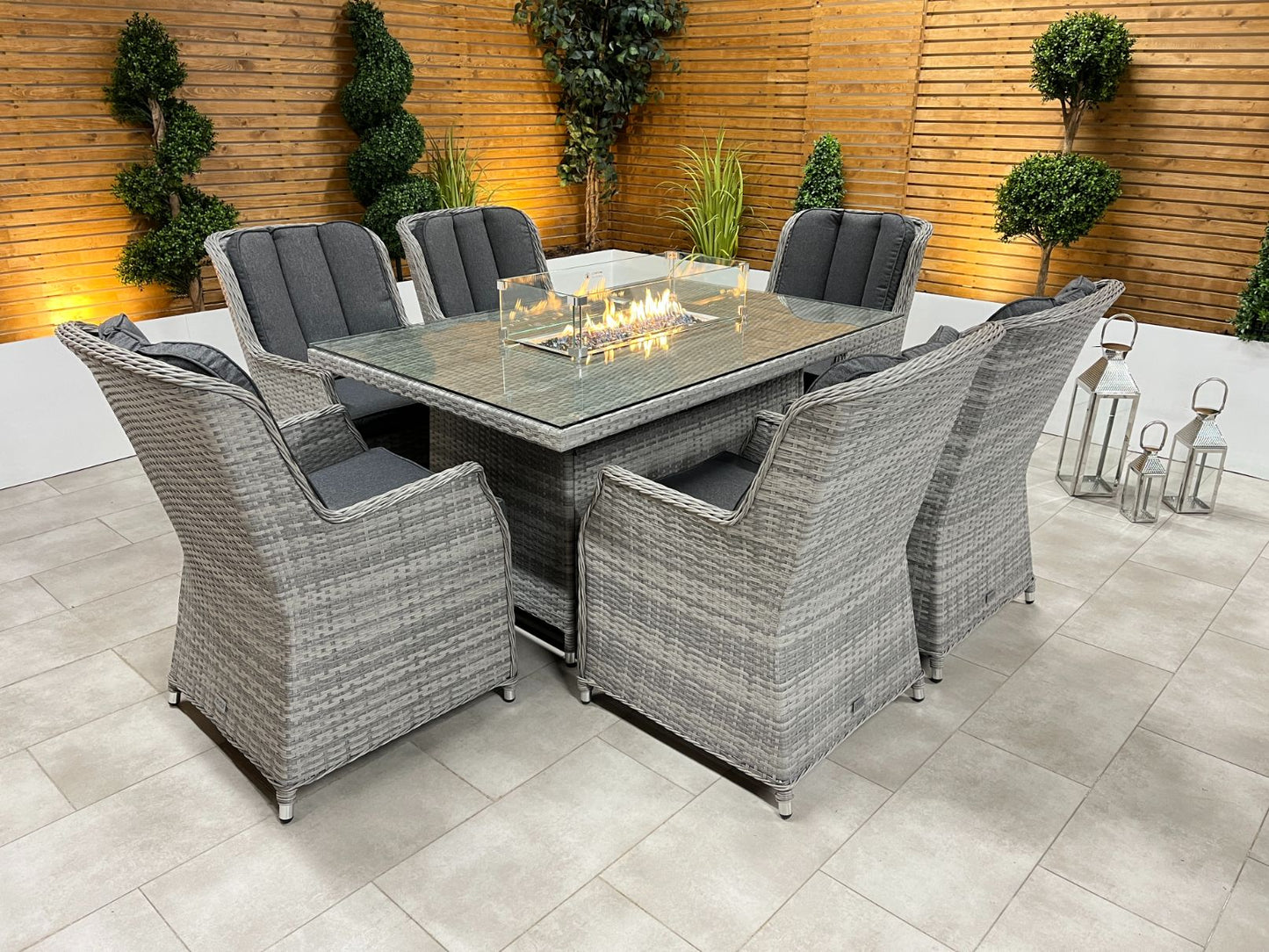 Chimes - Stone Grey Bella 6 Seat Rectangular Dining Set - 1 Meter x 1.5 Meter Rectangular Table With Firepit Table