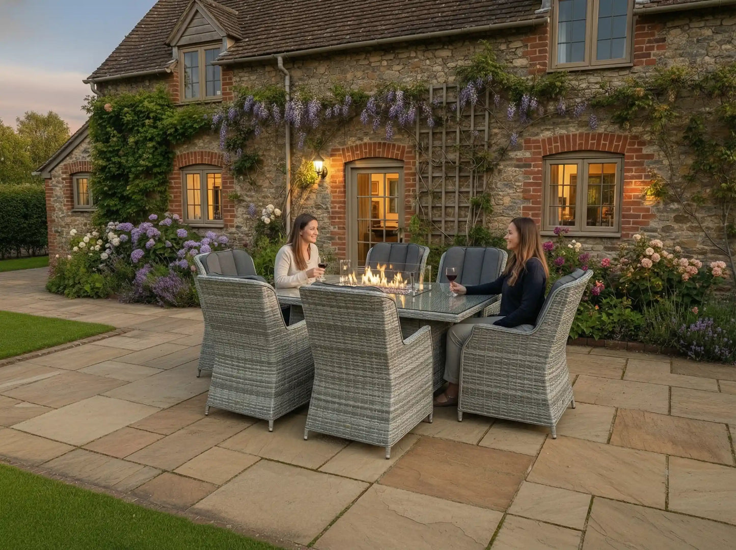 Chimes - Stone Grey Bella 6 Seat Rectangular Dining Set - 1 Meter x 1.5 Meter Rectangular Table With Firepit Table