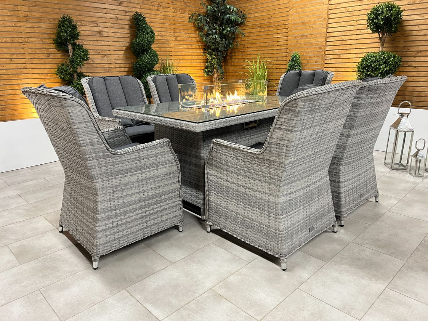 Chimes - Stone Grey Bella 6 Seat Rectangular Dining Set - 1 Meter x 1.5 Meter Rectangular Table With Firepit Table