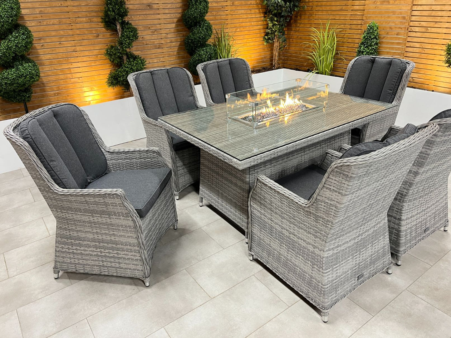 Chimes - Stone Grey Bella 6 Seat Rectangular Dining Set - 1 Meter x 1.5 Meter Rectangular Table With Firepit Table