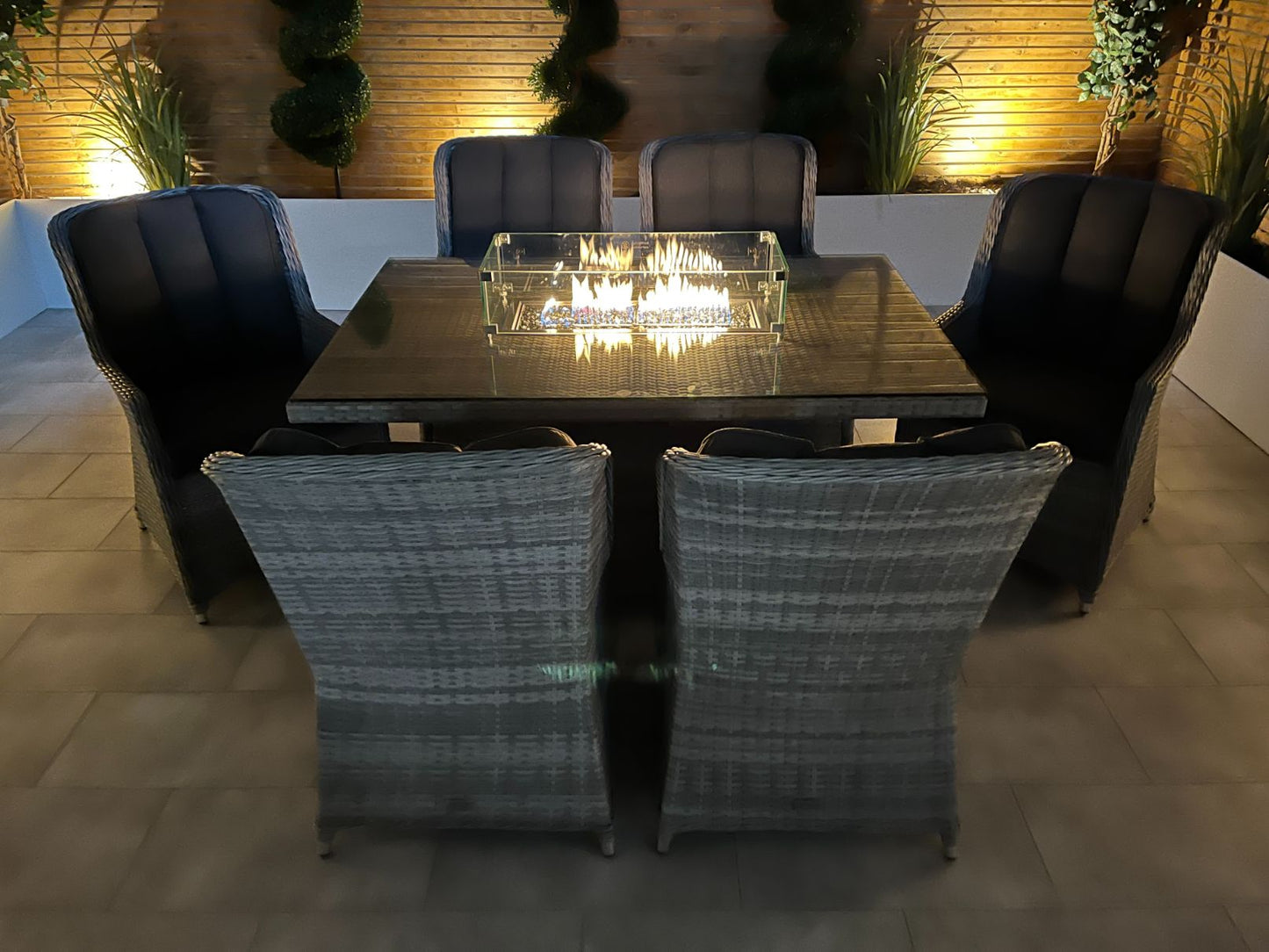 Chimes - Stone Grey Bella 6 Seat Rectangular Dining Set - 1 Meter x 1.5 Meter Rectangular Table With Firepit Table