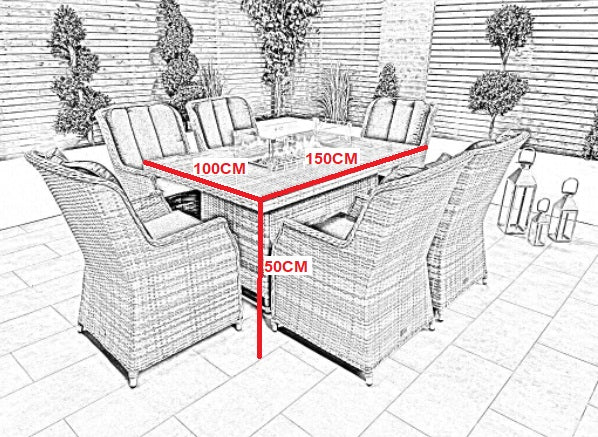 Chimes - Prestige Grey Madrid 6 Seat Rectangular Dining Set - 1 Meter x 1.5 Meter Table With Firepit