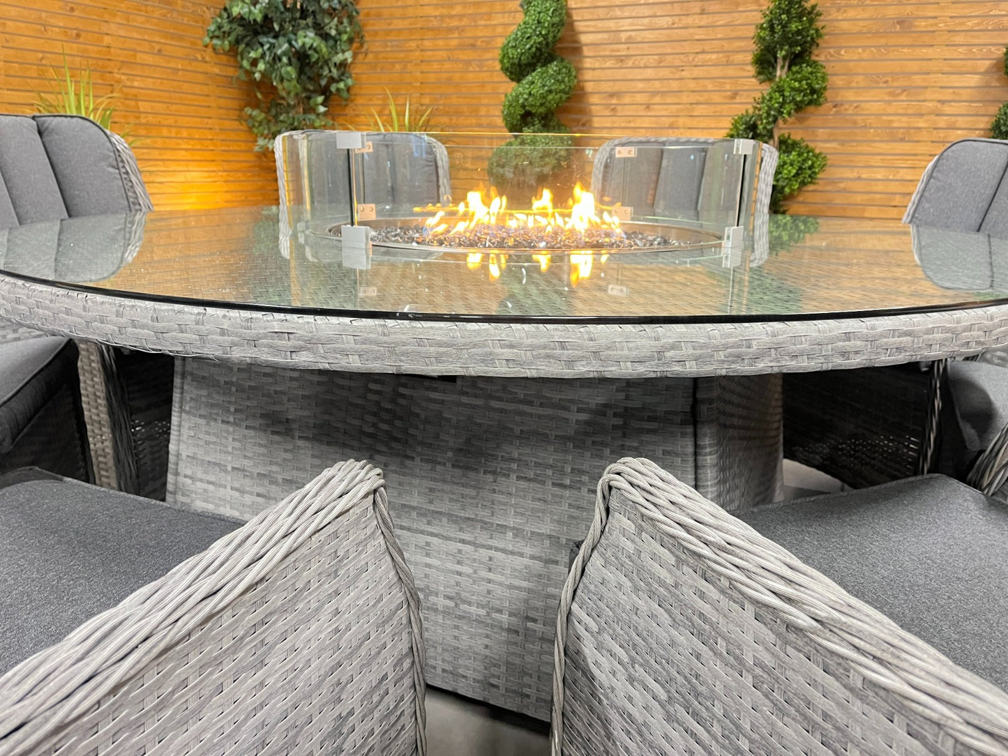 Chimes - Stone Grey Bella 8 Seat Round Dining Set - 1.8 Meter Round Table with Firepit