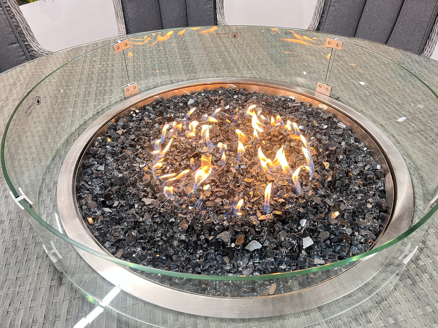 Chimes - Stone Grey Bella 8 Seat Round Dining Set - 1.8 Meter Round Table with Firepit