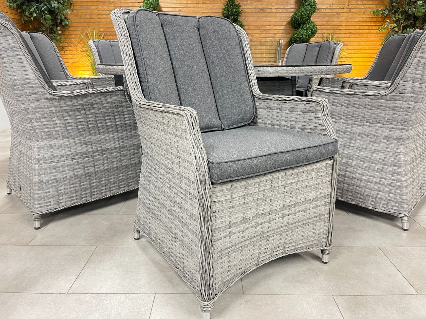 Chimes - Stone Grey Bella 8 Seat Round Dining Set - 1.8 Meter Round Table with Firepit