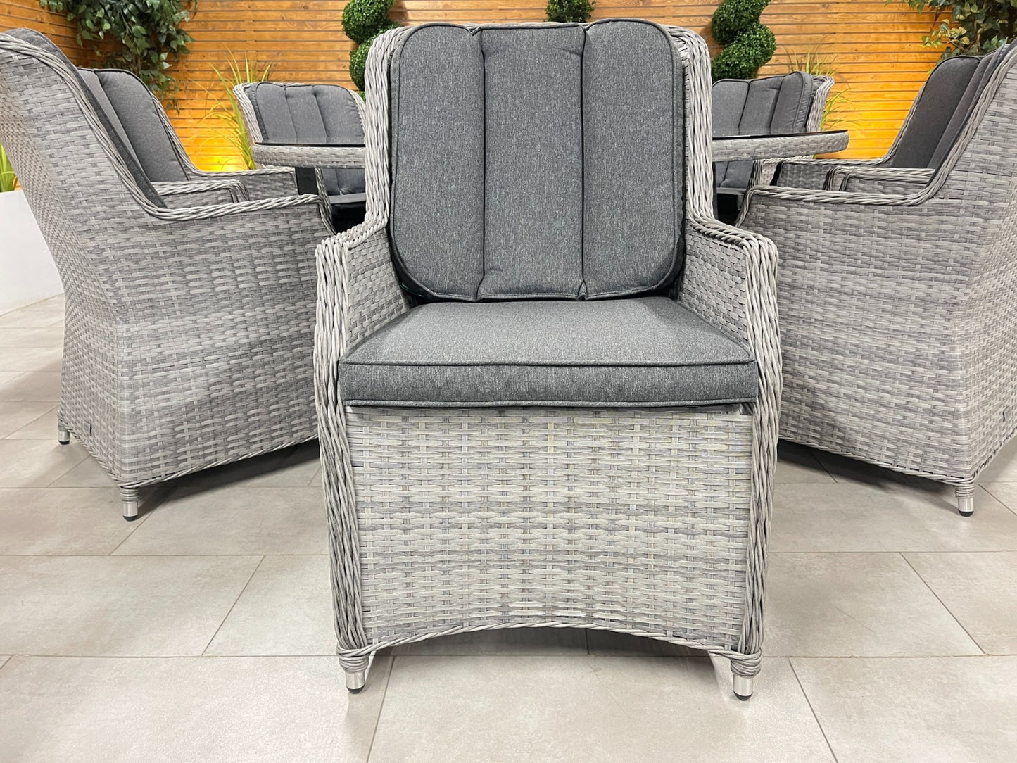 Chimes - Stone Grey Bella 8 Seat Round Dining Set - 1.8 Meter Round Table with Firepit