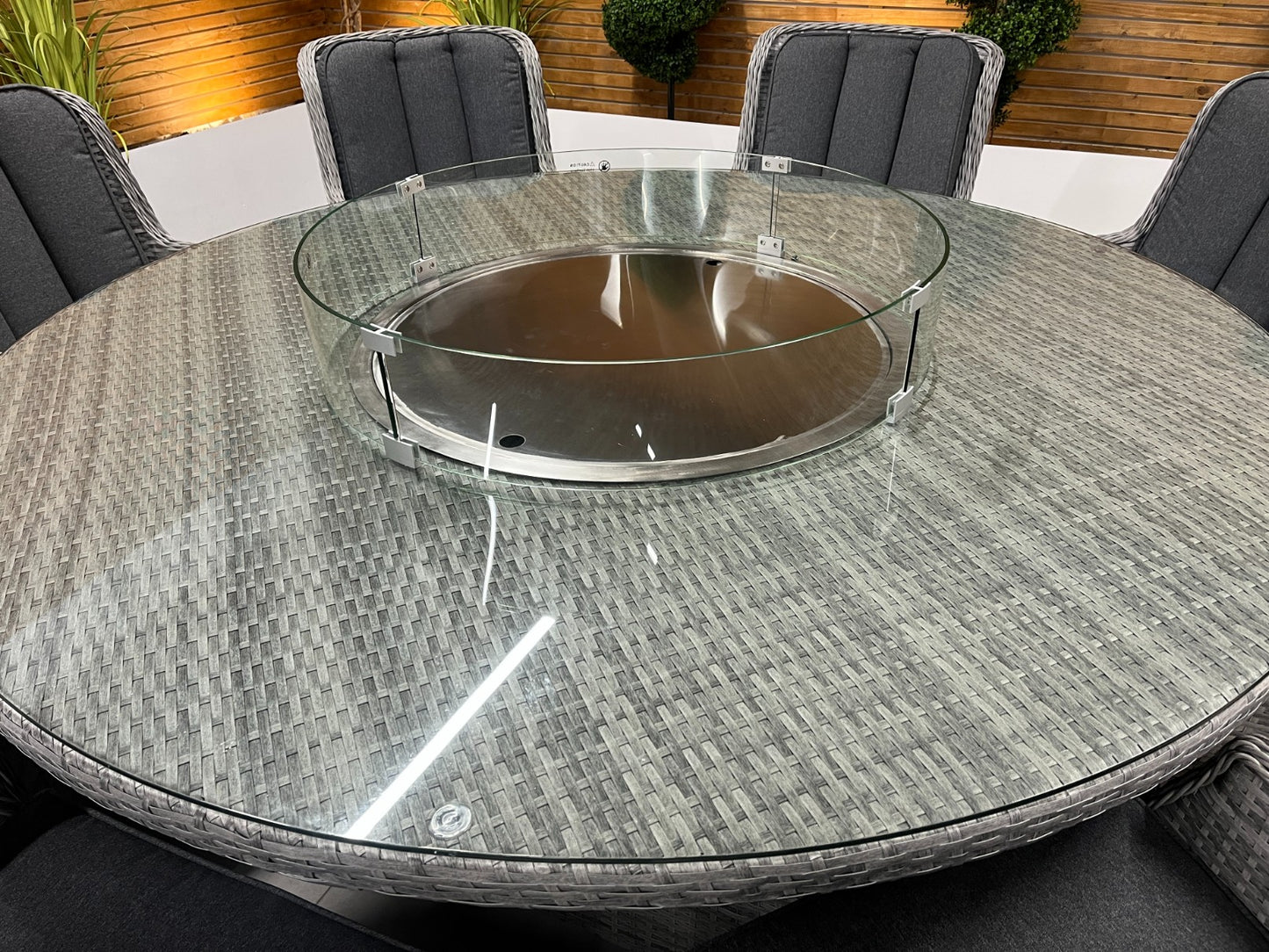Chimes - Stone Grey Bella 8 Seat Round Dining Set - 1.8 Meter Round Table with Firepit