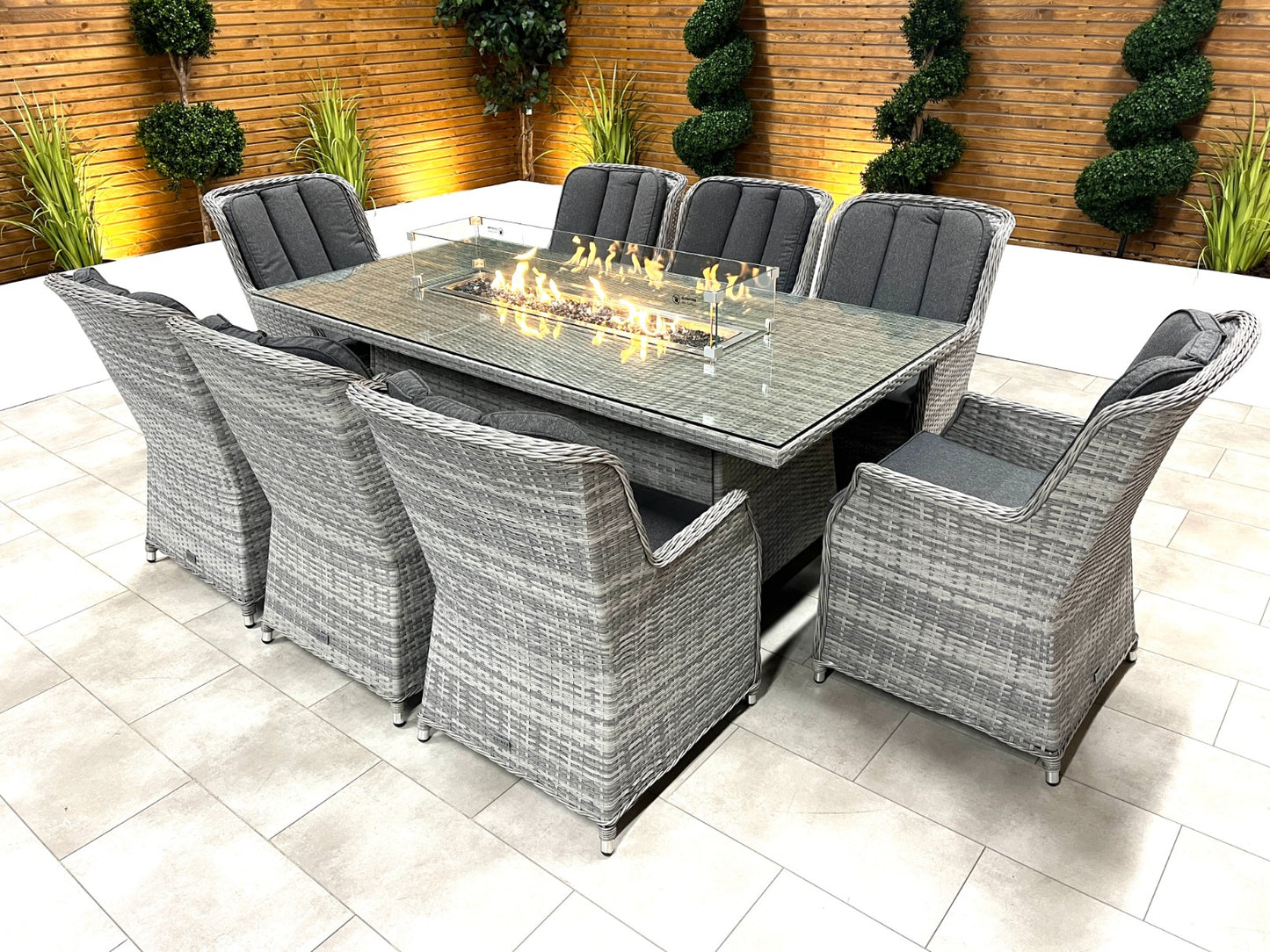 Chimes - Stone Grey Bella 8 Seat Rectangular Dining Set - 1 Meter x 2 Meter Rectangular Table With Firepit Table