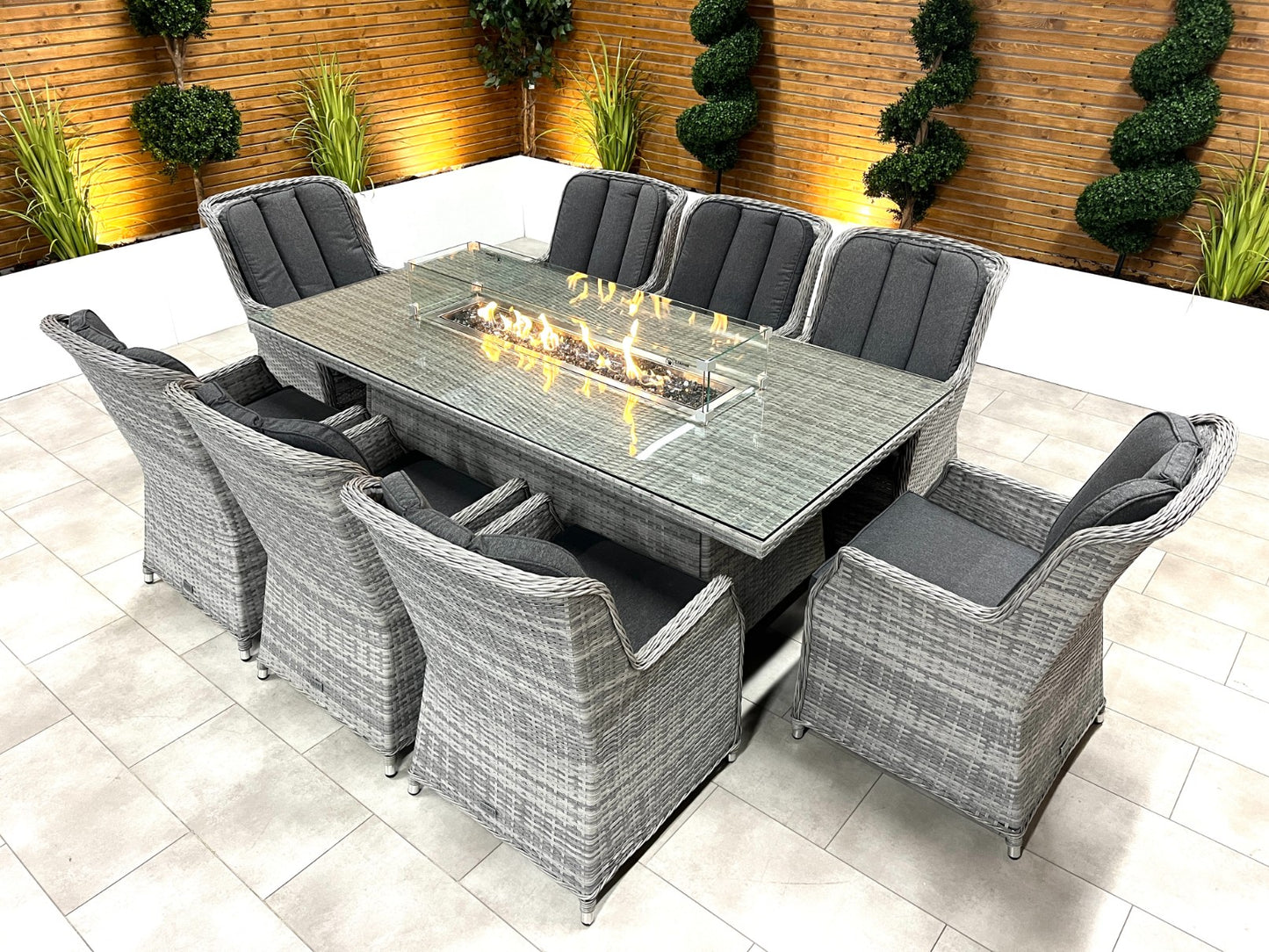 Chimes - Stone Grey Bella 8 Seat Rectangular Dining Set - 1 Meter x 2 Meter Rectangular Table With Firepit Table