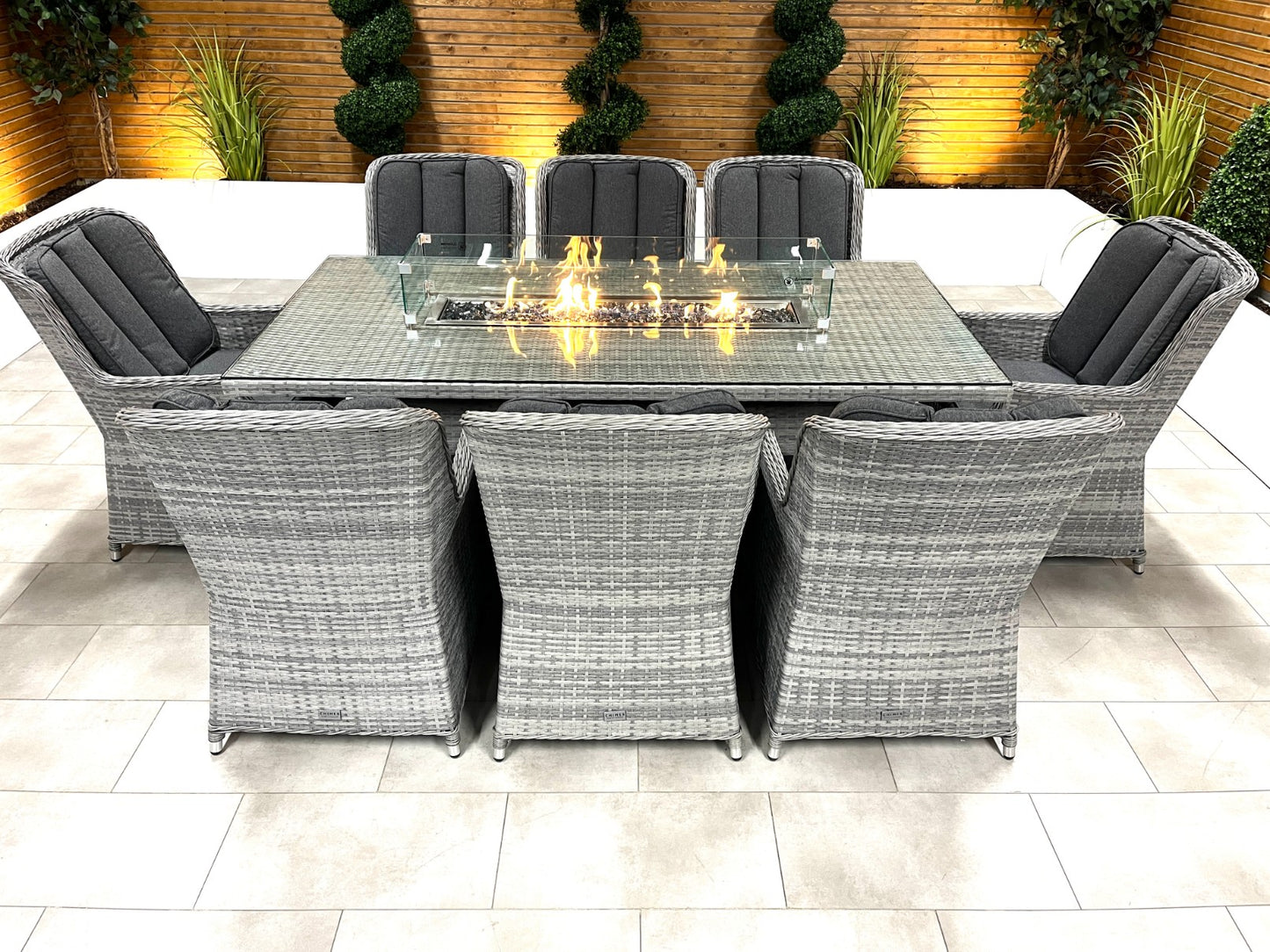Chimes - Stone Grey Bella 8 Seat Rectangular Dining Set - 1 Meter x 2 Meter Rectangular Table With Firepit Table