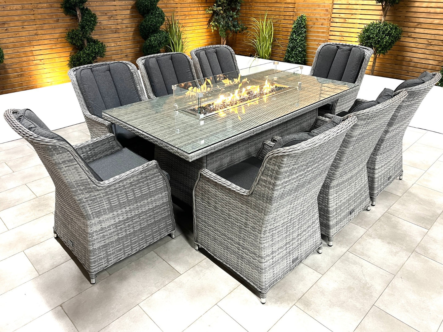 Chimes - Stone Grey Bella 8 Seat Rectangular Dining Set - 1 Meter x 2 Meter Rectangular Table With Firepit Table
