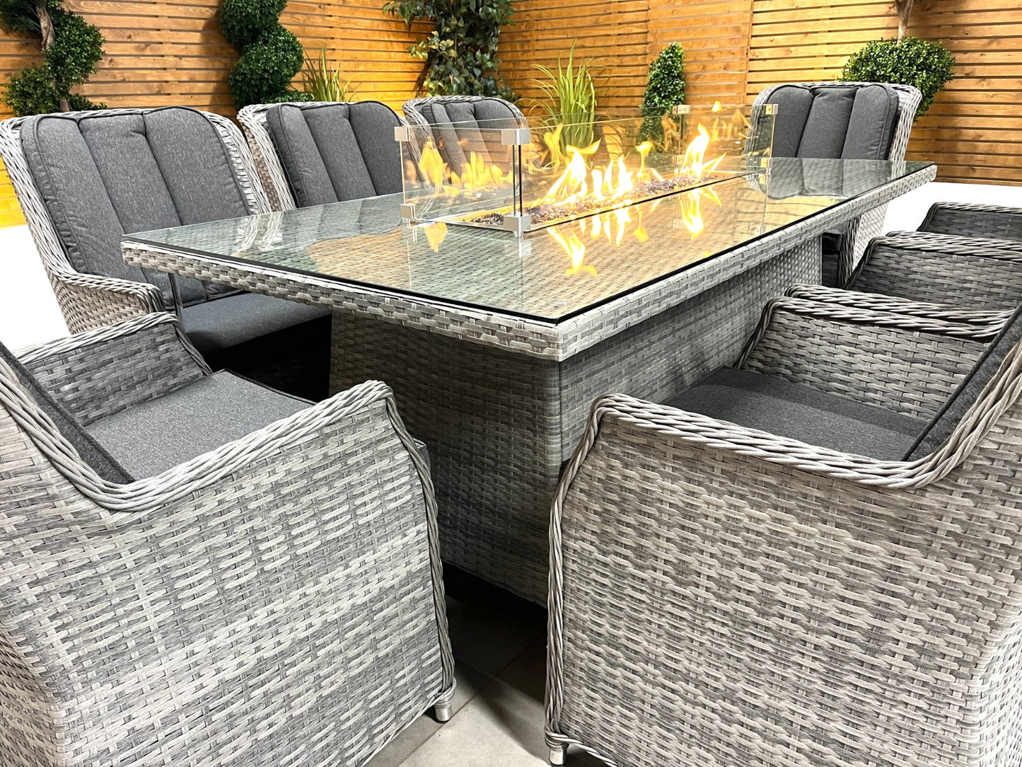 Chimes - Stone Grey Bella 8 Seat Rectangular Dining Set - 1 Meter x 2 Meter Rectangular Table With Firepit Table