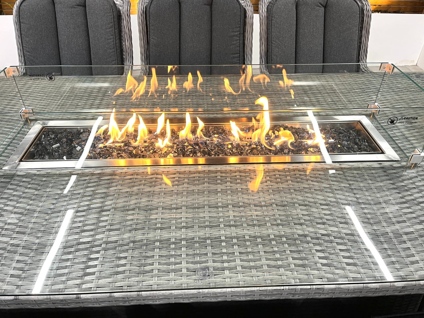 Chimes - Stone Grey Bella 8 Seat Rectangular Dining Set - 1 Meter x 2 Meter Rectangular Table With Firepit Table