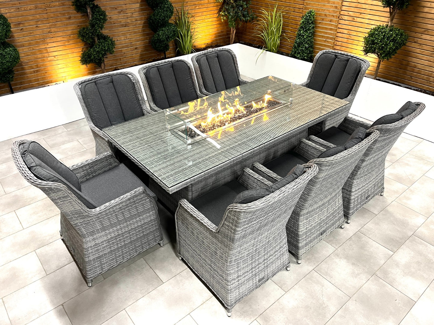 Chimes - Stone Grey Bella 8 Seat Rectangular Dining Set - 1 Meter x 2 Meter Rectangular Table With Firepit Table