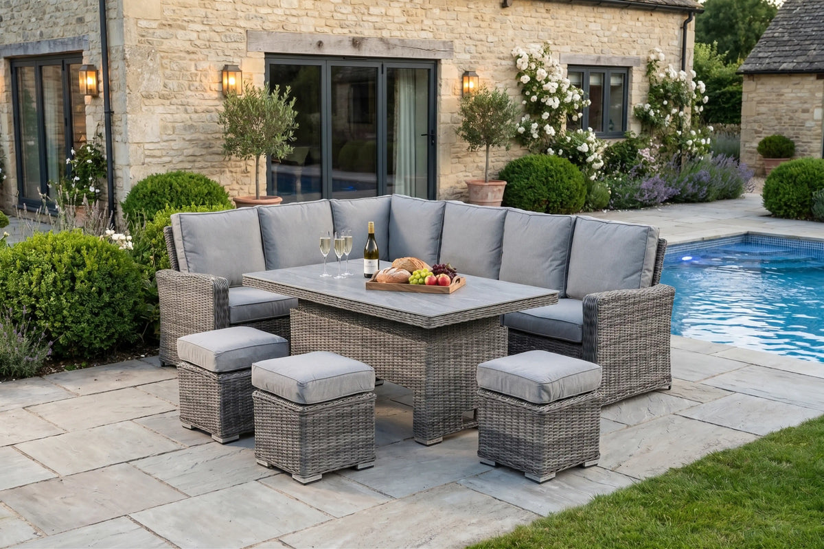 Chimes - Prestige Grey Florence Rattan Corner Dining Set with Rising Table - Left Hand