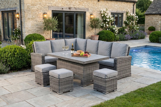 Chimes - Prestige Grey Florence Rattan Corner Dining Set with Rising Table - Left Hand