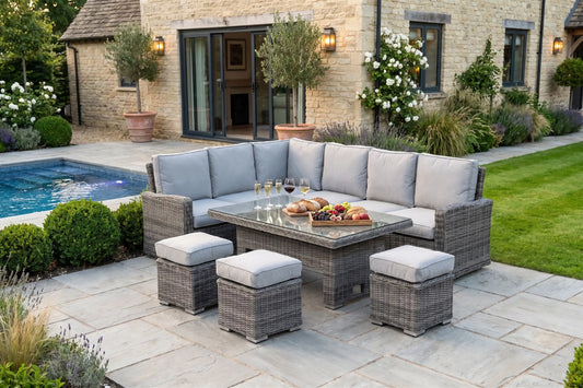 Chimes - Prestige Grey Florence Rattan Corner Dining Set with Rising Table - Left Hand