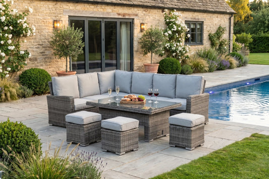 Chimes - Prestige Grey Florence Rattan Corner Dining Set with Rising Table - Left Hand