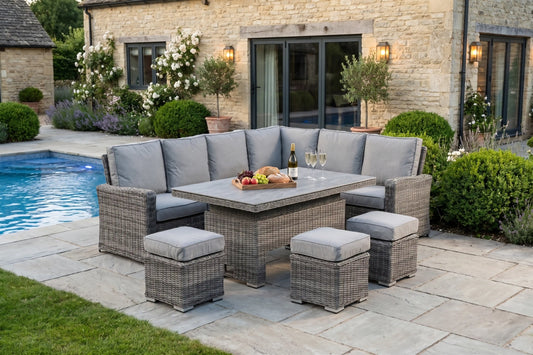Chimes - Prestige Grey Florence Rattan Corner Dining Set with Rising Table - Right Hand