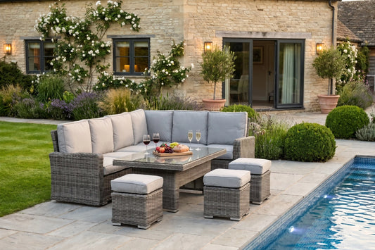 Chimes - Prestige Grey Florence Rattan Corner Dining Set with Rising Table - Right Hand