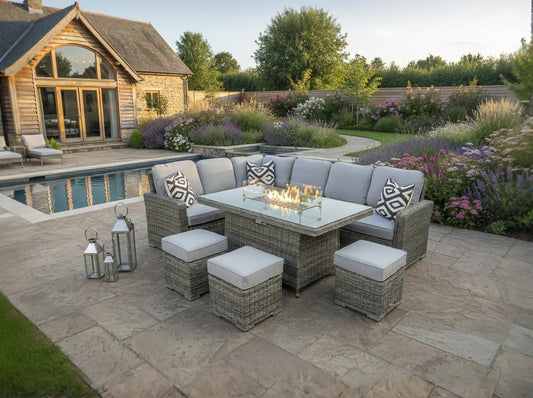 Chimes - Prestige Grey Florence Corner Dining Set with Firepit Table - Left Hand
