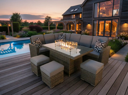 Chimes - Prestige Grey Florence Corner Dining Set with Firepit Table - Left Hand