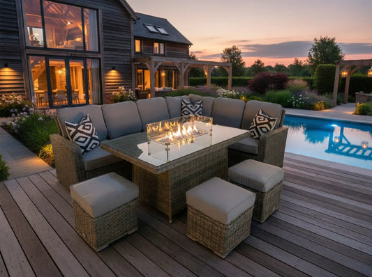 Chimes - Prestige Grey Florence Corner Dining Set with Firepit Table - Right Hand