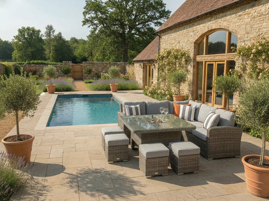 Chimes - Prestige Grey Florence Deluxe Corner Dining Set With Rising Ice Bucket Table (S)