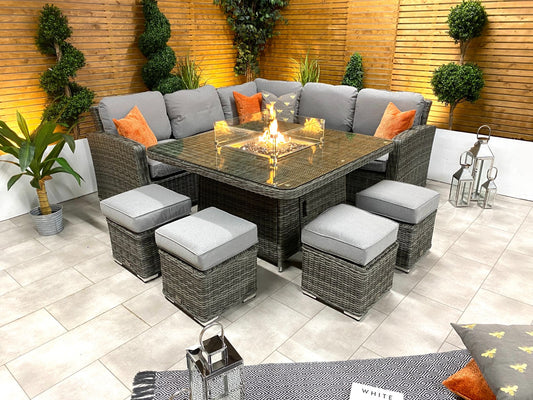 Chimes - Prestige Grey Florence Deluxe Corner Dining Set With Firepit Table