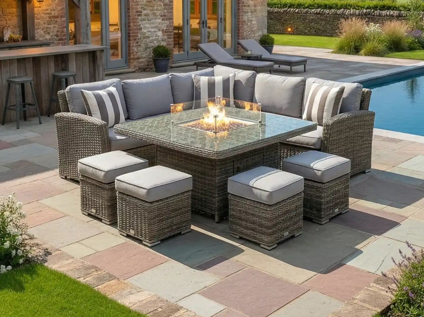 Chimes - Prestige Grey Florence Deluxe Corner Dining Set With Firepit Table