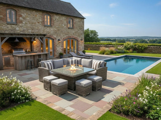 Chimes - Prestige Grey Florence Deluxe Corner Dining Set With Firepit Table