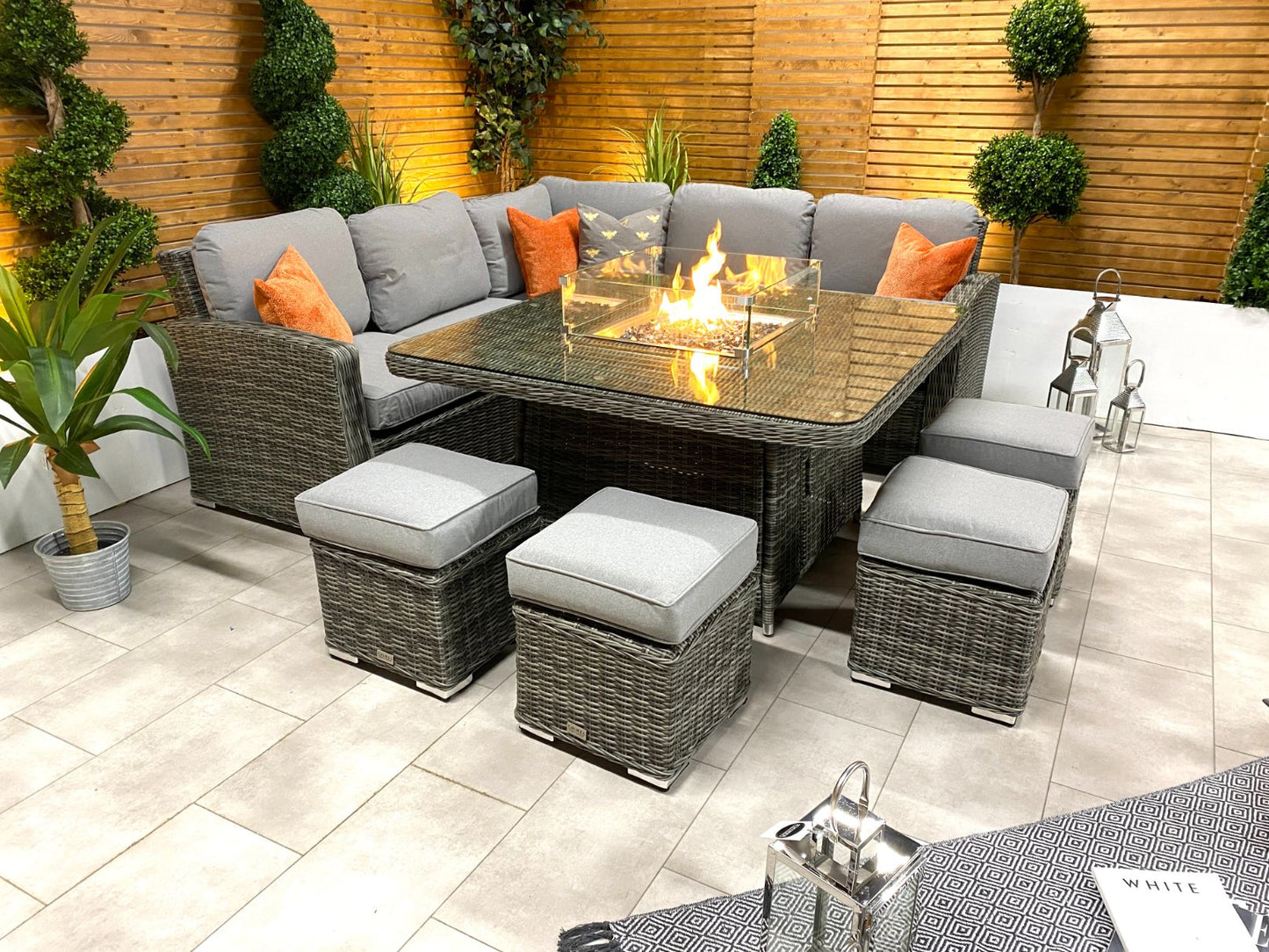 Chimes - Prestige Grey Florence Deluxe Corner Dining Set With Firepit Table