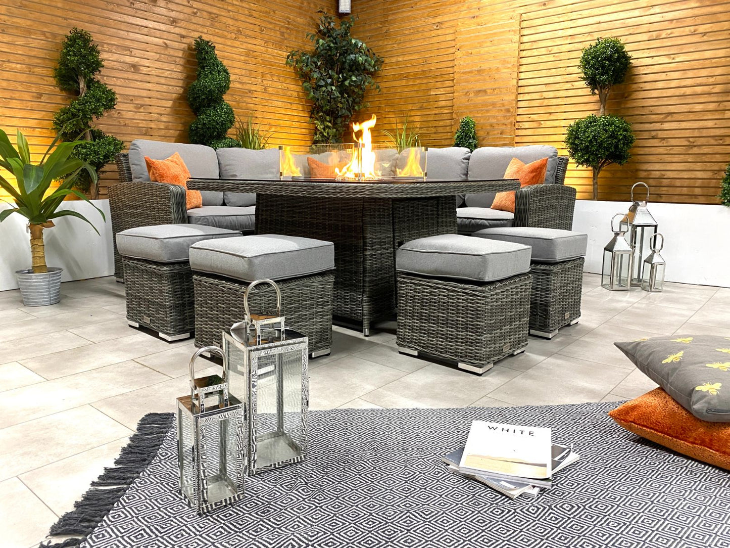Chimes - Prestige Grey Florence Deluxe Corner Dining Set With Firepit Table