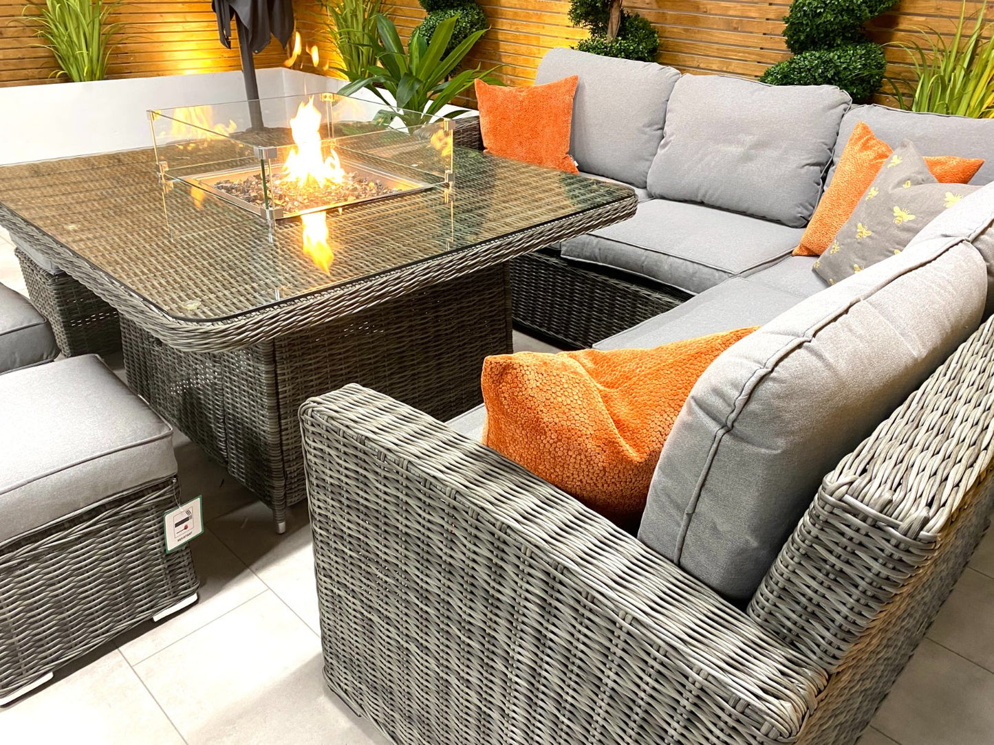 Chimes - Prestige Grey Florence Deluxe Corner Dining Set With Firepit Table