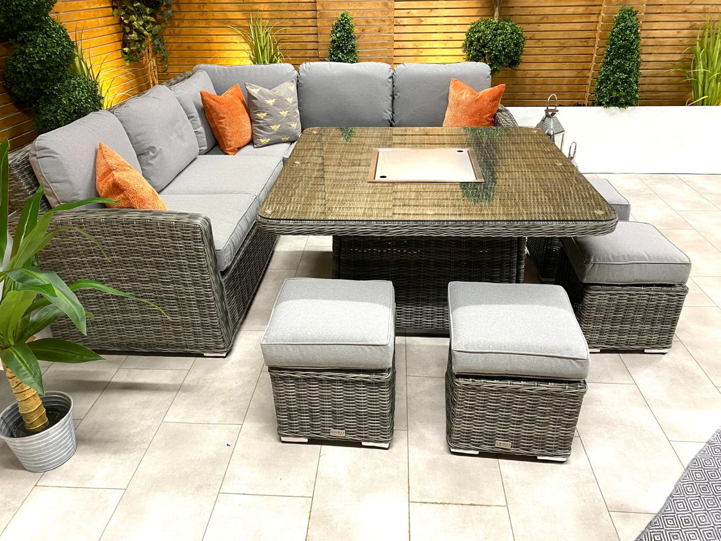 Chimes - Prestige Grey Florence Deluxe Corner Dining Set With Firepit Table