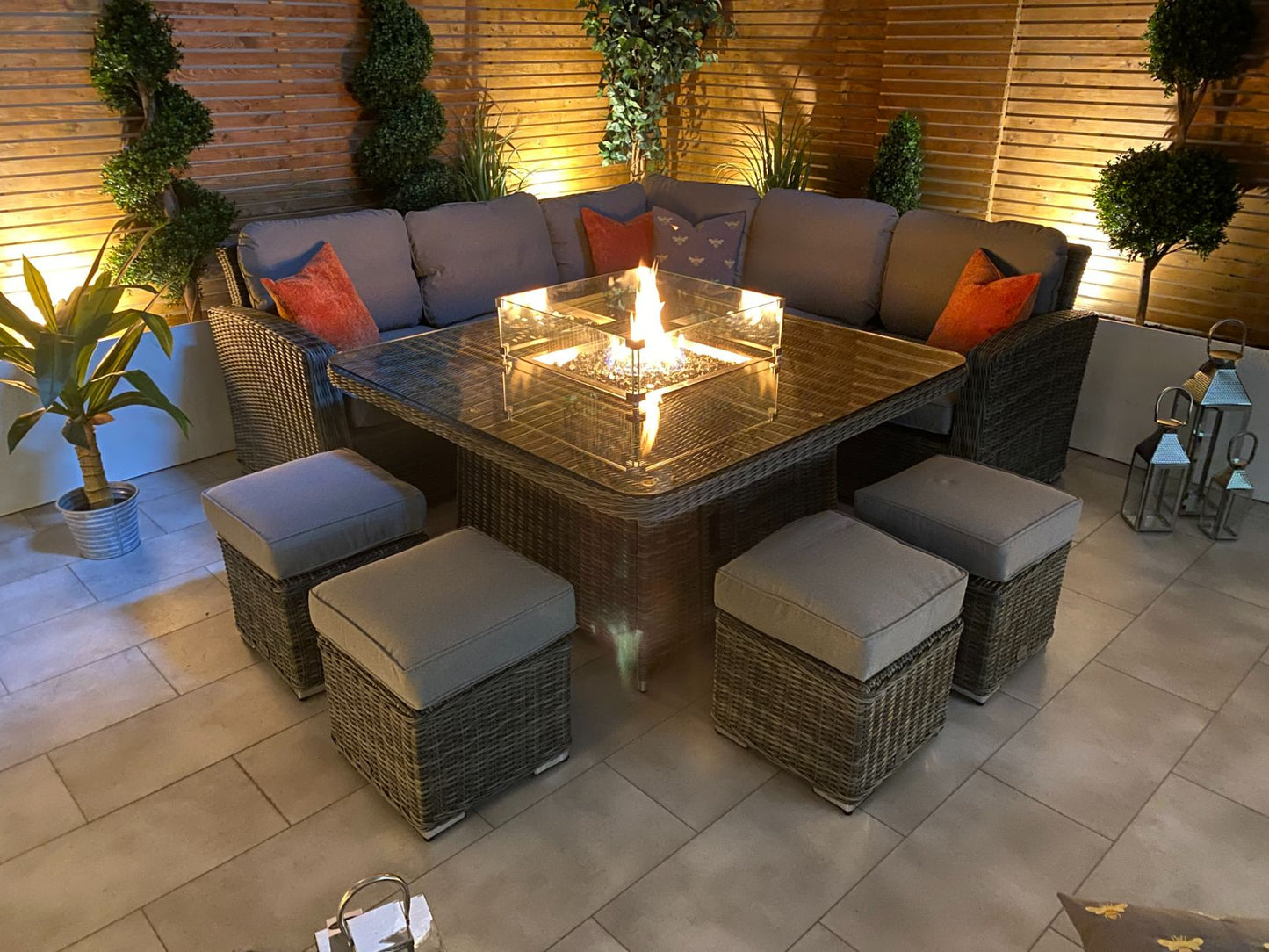 Chimes - Prestige Grey Florence Deluxe Corner Dining Set With Firepit Table