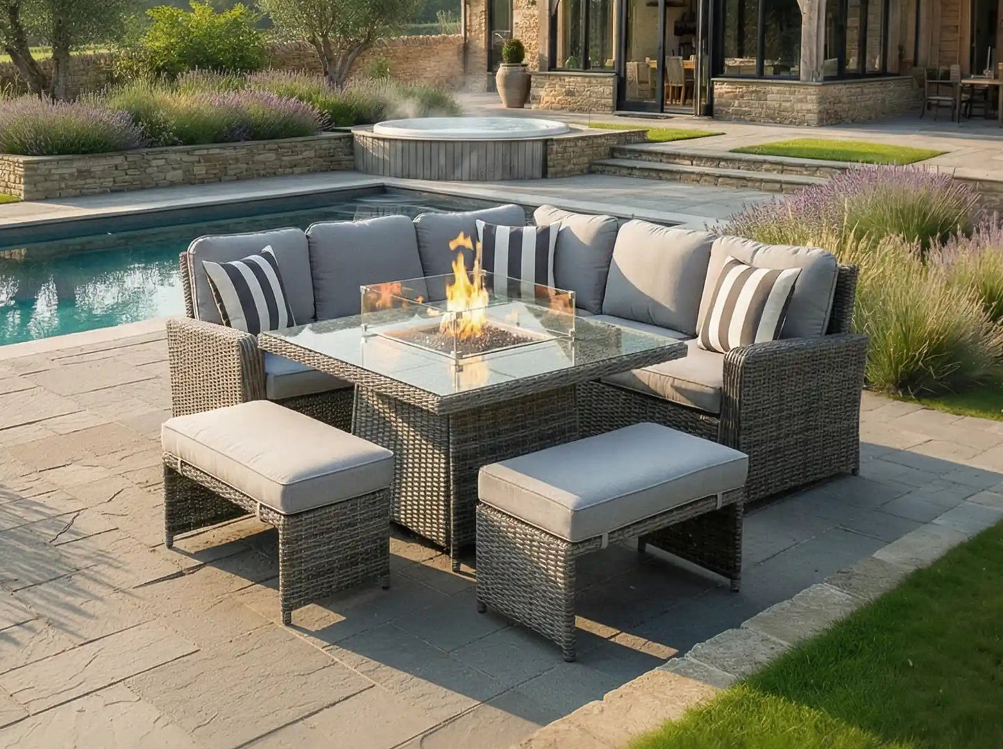 Chimes - Prestige Grey Florence Compact Corner Dining Set with Firepit Table